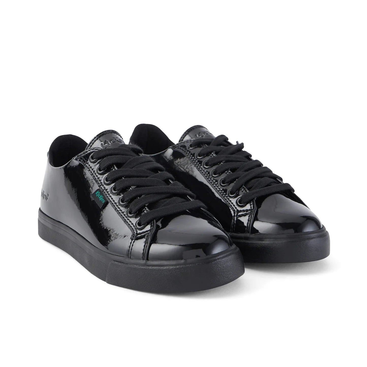 Kickers Girl's Tovni Lacer Black Patent Leather School Shoes