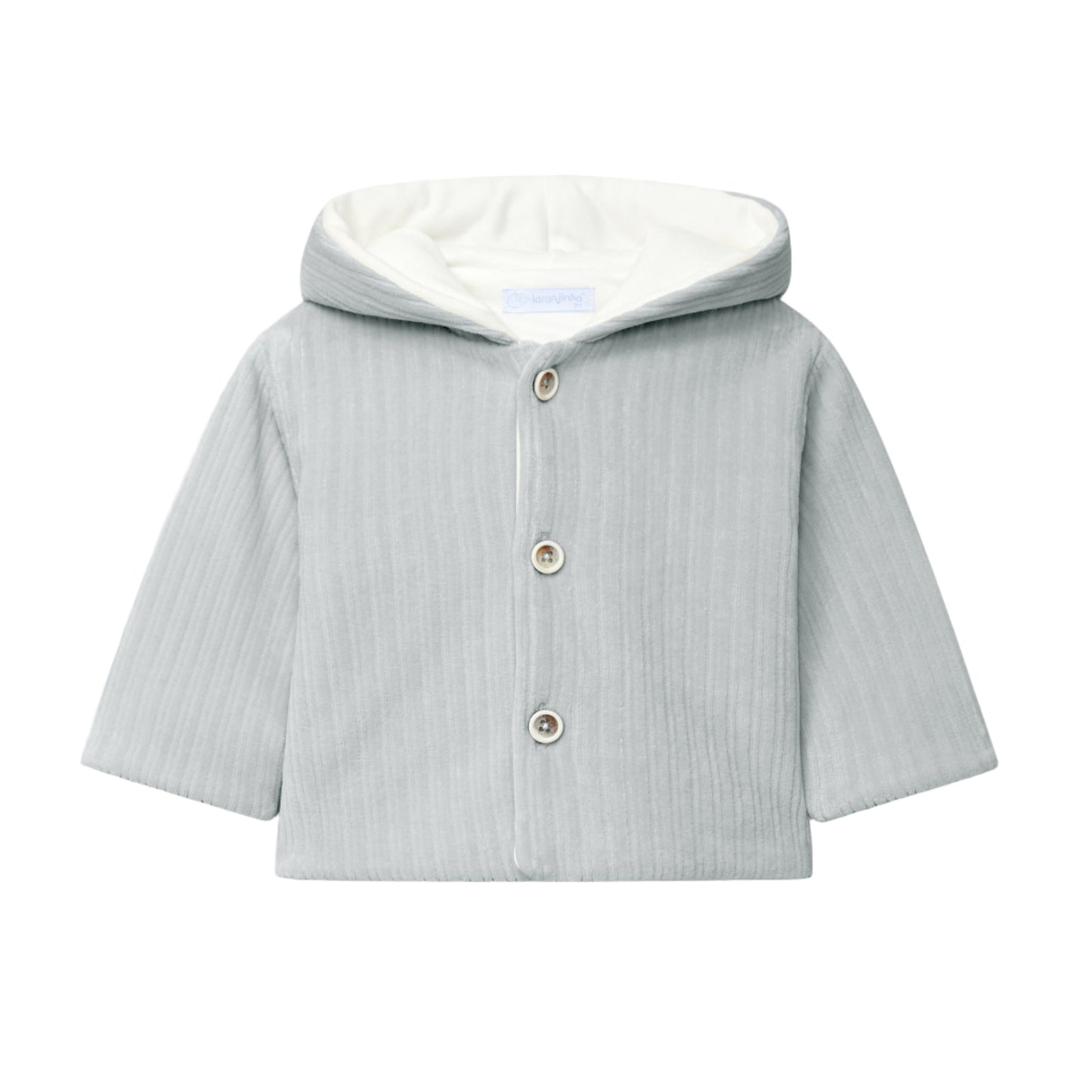 Laranjinha Baby Boy's Grey Blue Ribbed Velvet Hooded Jacket