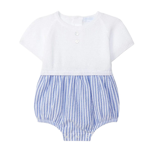 Laranjinha Baby Boy's Blue Printed Fabric Romper