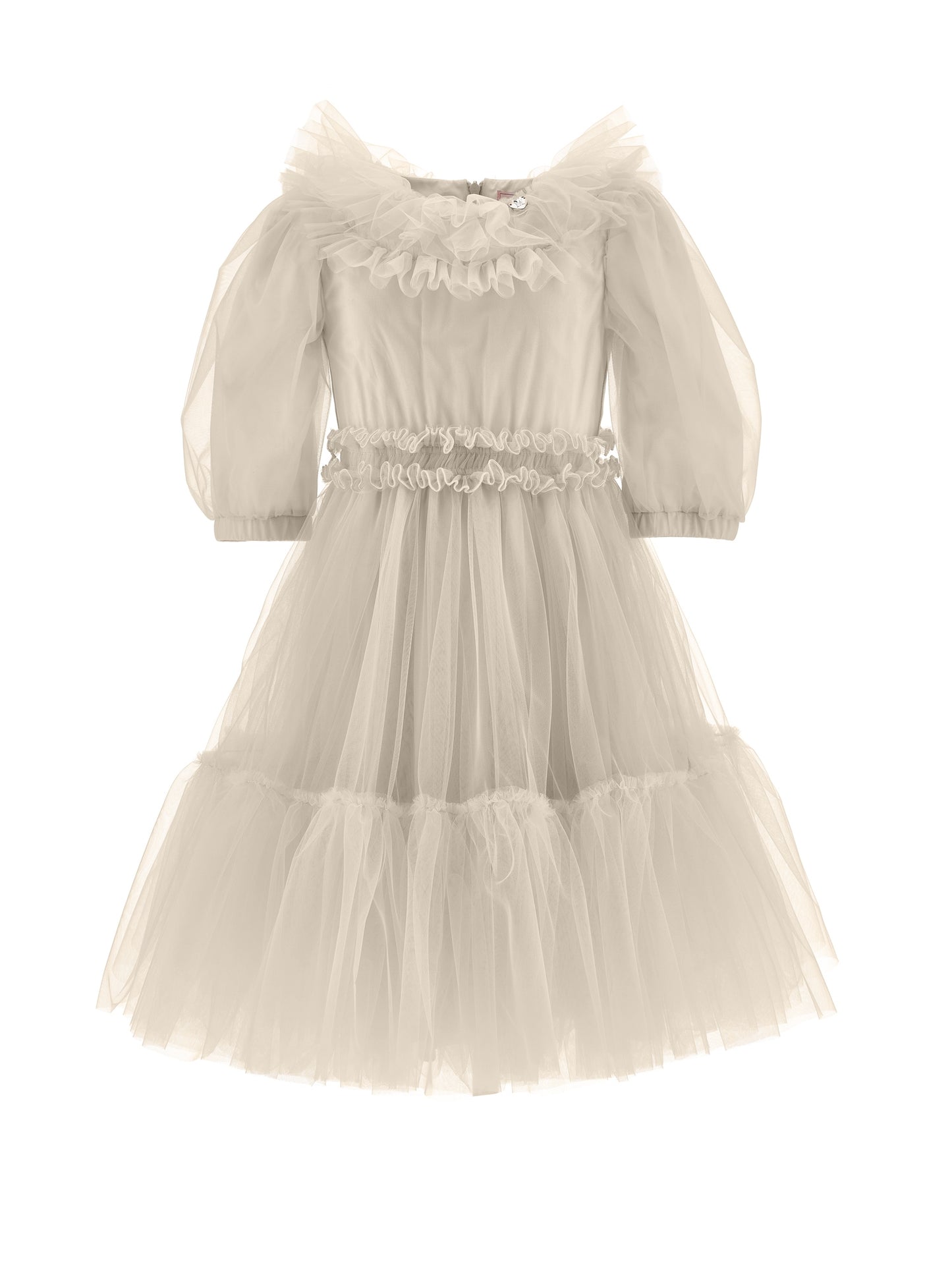 Monnalisa Girl's Beige Ruffled Tulle Dress