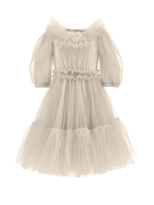 Monnalisa Girl's Beige Ruffled Tulle Dress