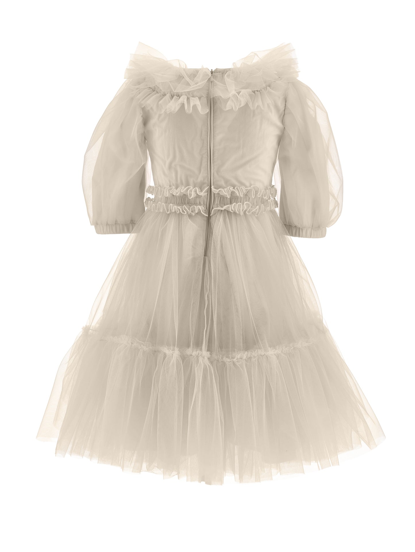 Monnalisa Girl's Beige Ruffled Tulle Dress