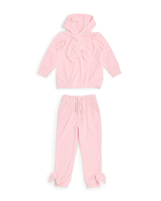 Caramelo Girl's Pink Velour Bow Tracksuit