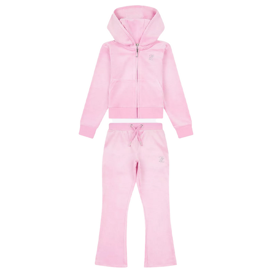 Juicy Couture Girl's Pink Lilac Chiffon Diamante Zip Through Hoodie & Bootcut Jogger Set