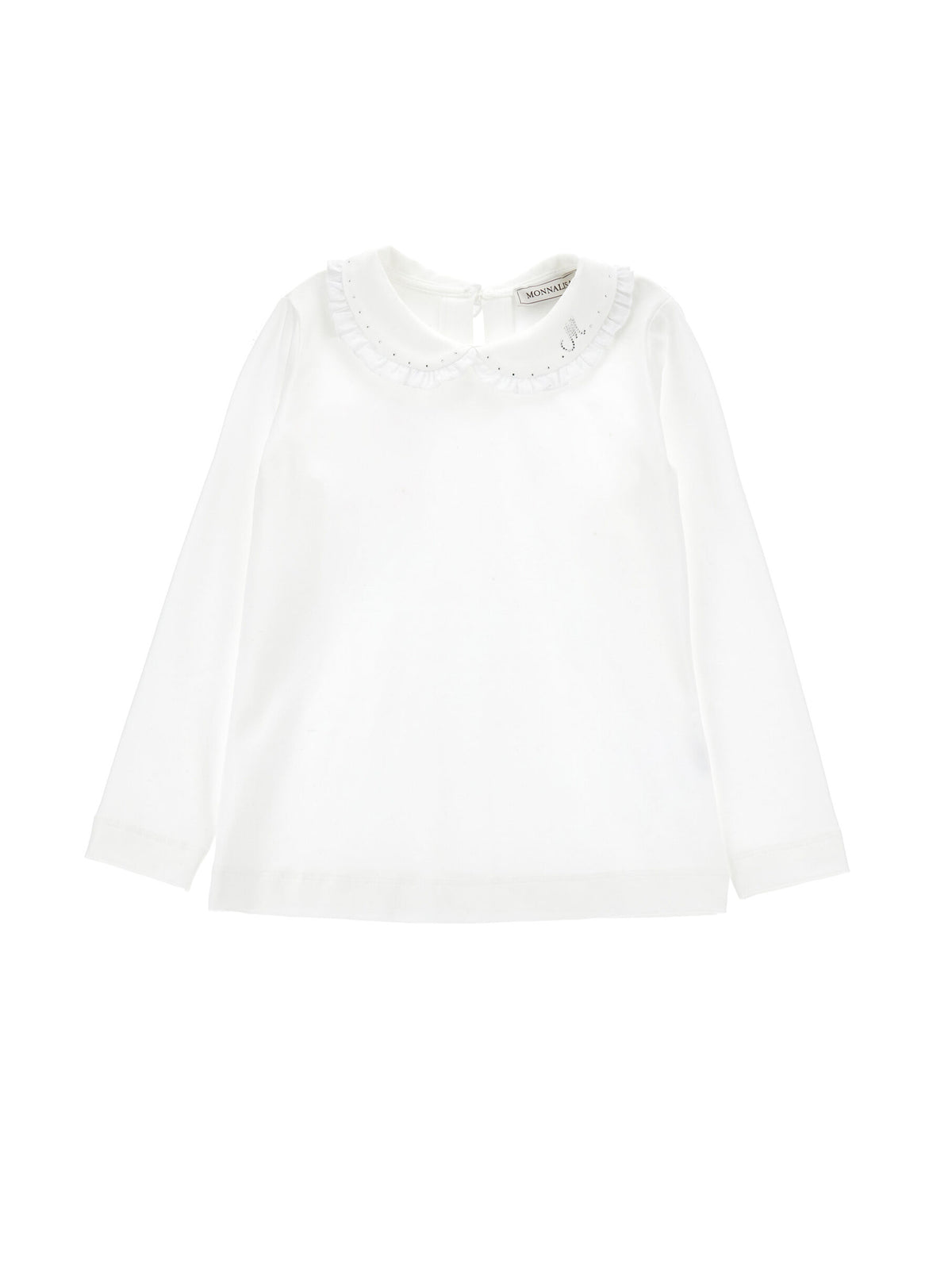 Monnalisa Girl's White Ruffle Neck T-Shirt