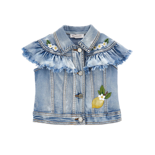 Monalisa Girl's Tinkerbell Denim Sleeveless Jacket