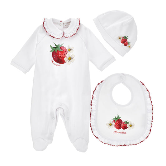 Monalisa Baby Girl's White Strawberry Onesie Set