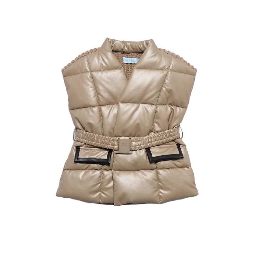 Abel&Lula Girl's Oat Quilted Faux Leather Gilet Vest