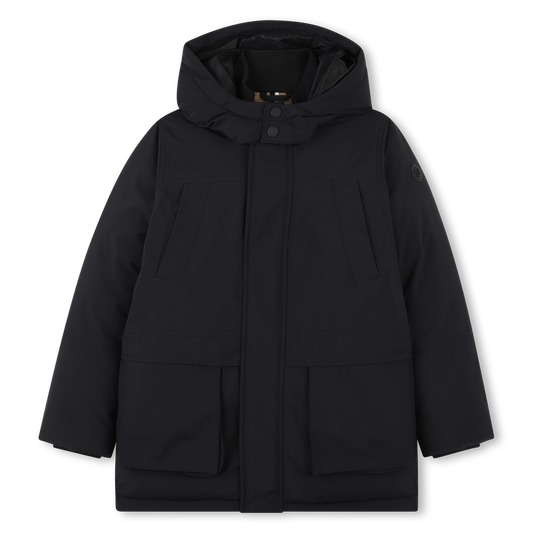 Hugo Boss Boy's Black Long Hooded Parka Coat