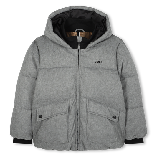 Hugo Boss Boy's Heather Grey Hooded Down Jacket