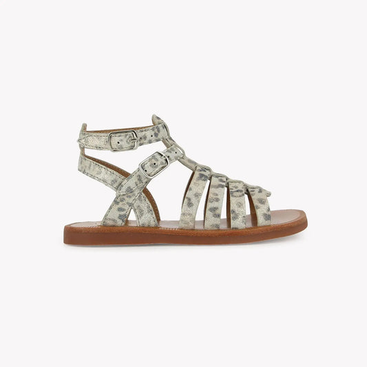 Pom D Api Girl's White & Platinum Plagette Gladiator Sandals