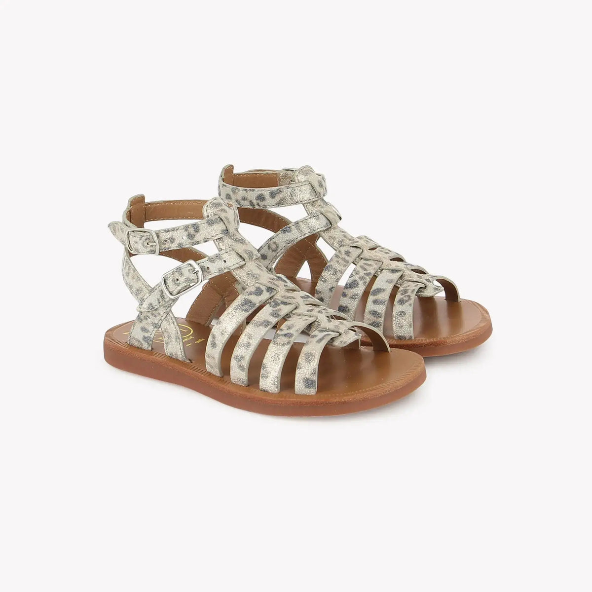 Pom D Api Girl's White & Platinum Plagette Gladiator Sandals