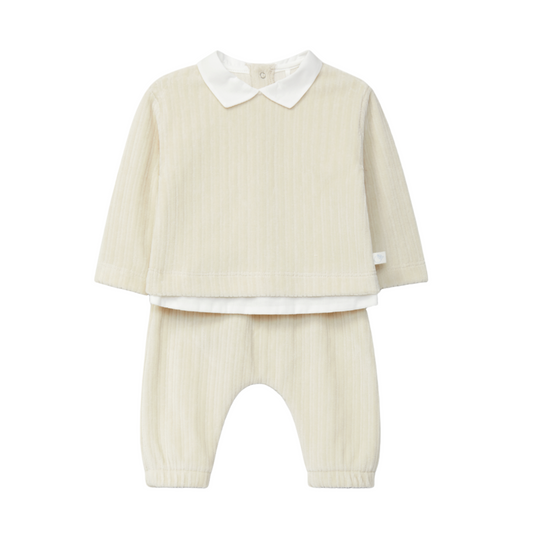 Laranjinha Baby Boy's Sand Two-Piced Ribbed Velvet Set