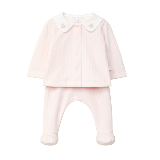Laranjinha Baby Girl's Pink Two-Piece Romper Ribbed Velvet Set