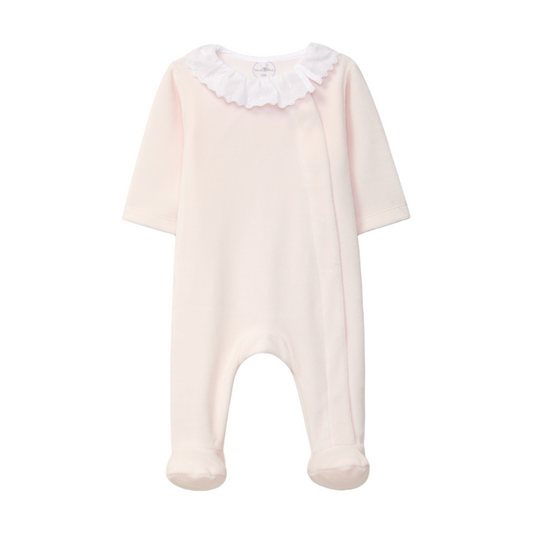 Laranjinha Baby Girl's Rose Pink Embroidered Ruffle Collar Babygrow