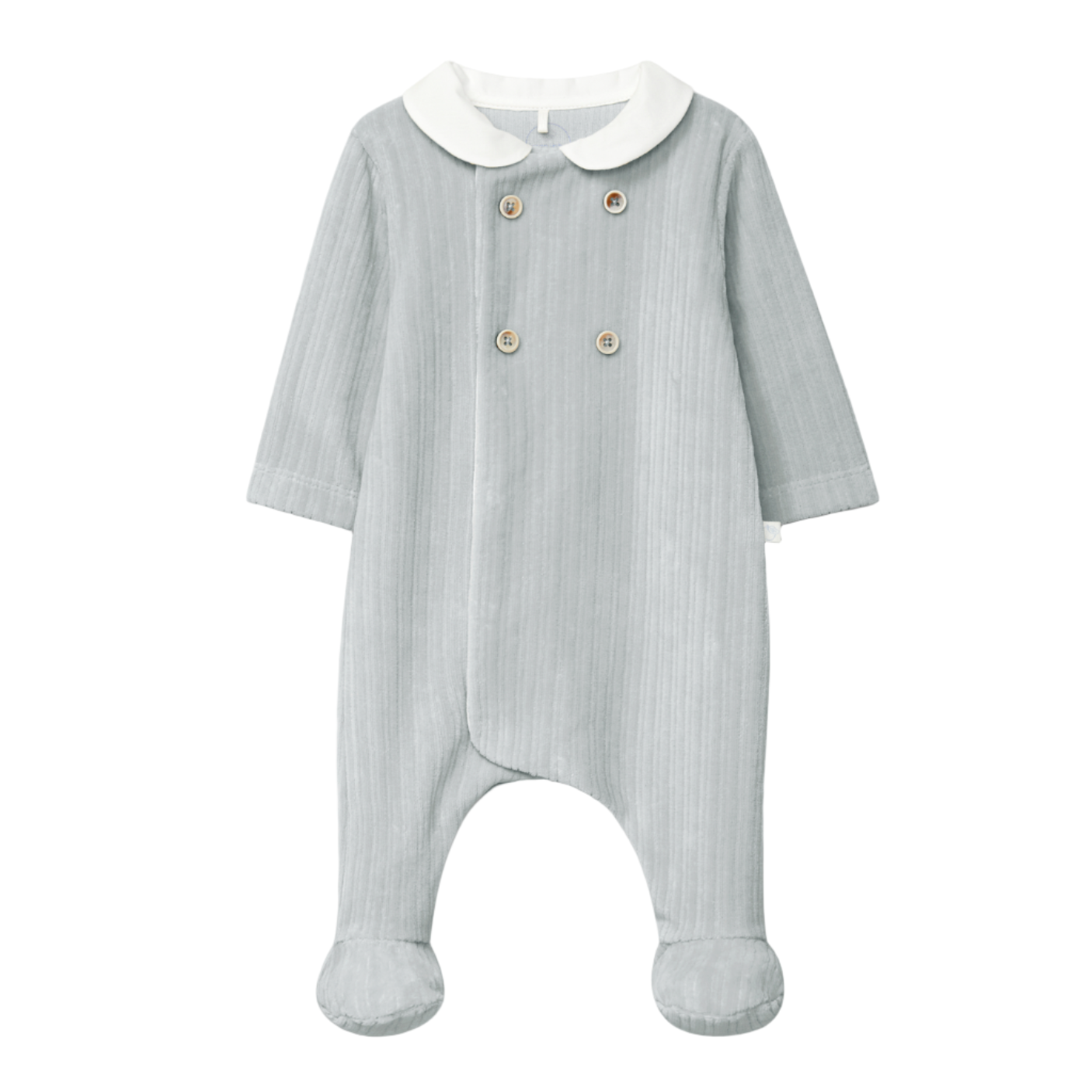 Laranjinha Baby Boy's Grey Blue Velvet Collared Babygrow
