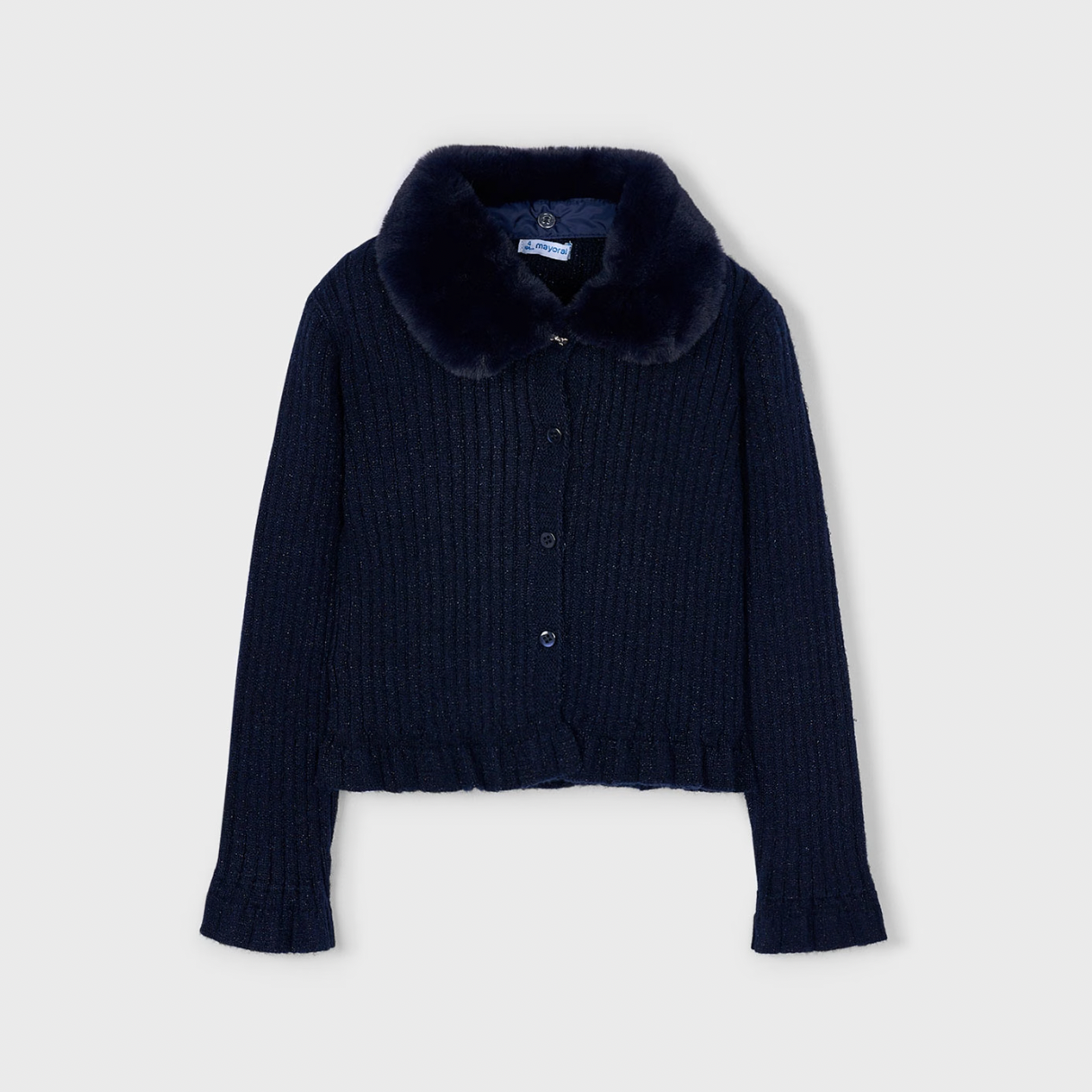 Mayoral Girl's Navy Knitted Fur Collar Cardigan