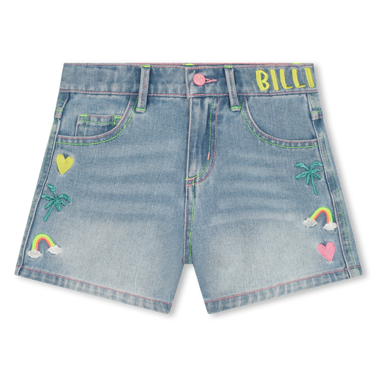 Billie Blush Girl's Embroidered Blue Bleached Shorts