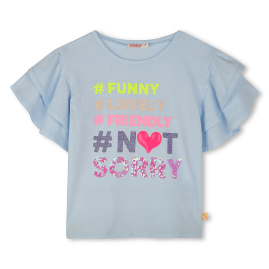 Billie Blush Girl's Ice Blue Ruffled Graphic T-Shirt