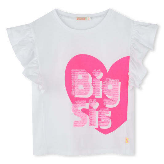 Billie Blush Girl's White Printed Frill T-Shirt
