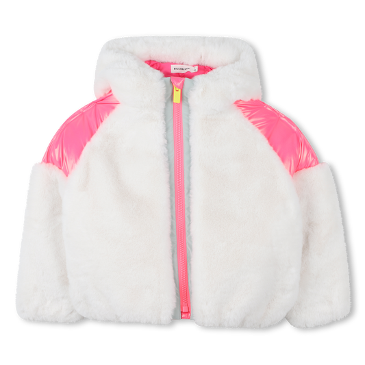 Billie Blush Girl's Ivory Fluffy Hooded Coat