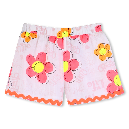 Billie Blush Girl's White Flower Cotton Shorts