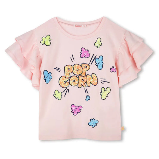 Billie Blush Girl's Pale Pink Ruffle Popcorn Graphic T-Shirt