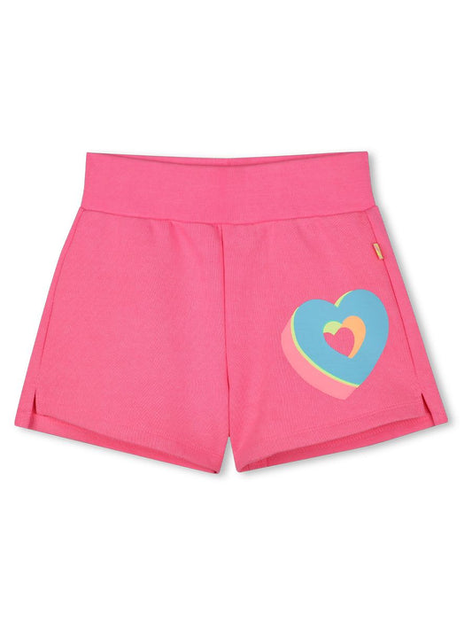Billie Blush Girl's Pink Heart Print Fleece Shorts