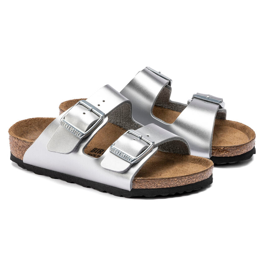 Birkenstock Girl's Silver Leather Arizona Sandals