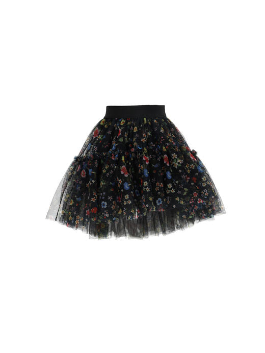 Monnalisa Girl's Black Floral Tulle Skirt