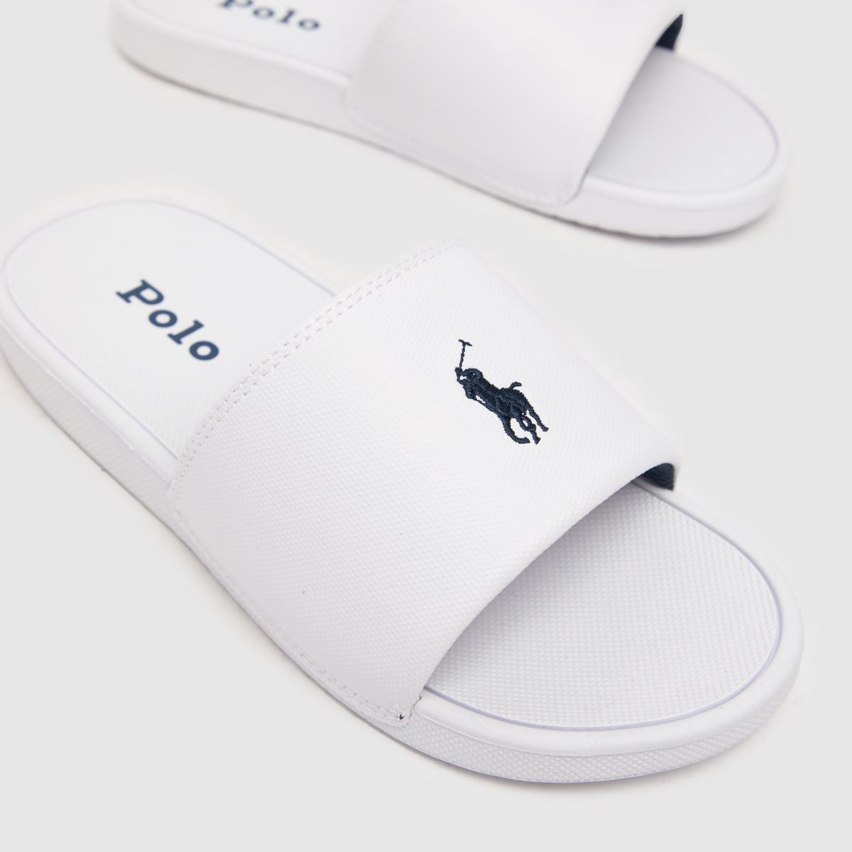Ralph Lauren Boy's White & Navy Logo Cayson Slides