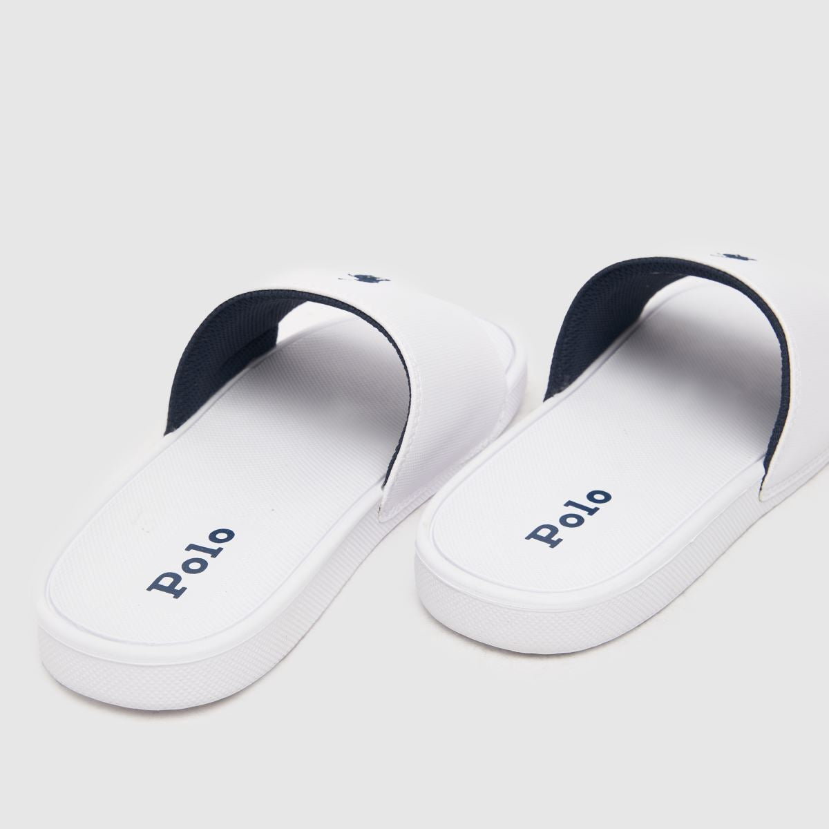 Ralph Lauren Boy's White & Navy Logo Cayson Slides