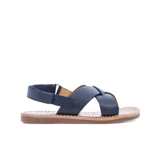 Pom D Api Boy's Marine Blue Leather 'Plage Stitch Cross' Sandals