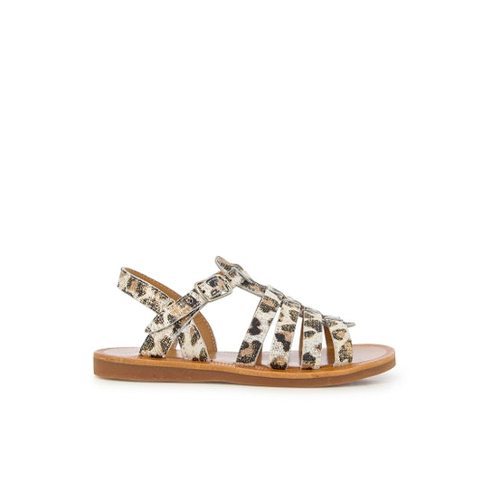 Pom D Api Girl's Flash Printed Leather 'Plagette Strap' Sandals