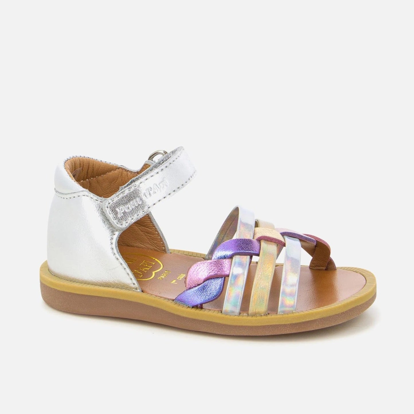 Pom D Api Girl's Silver & Multi Metallic Poppy Braid Sandals