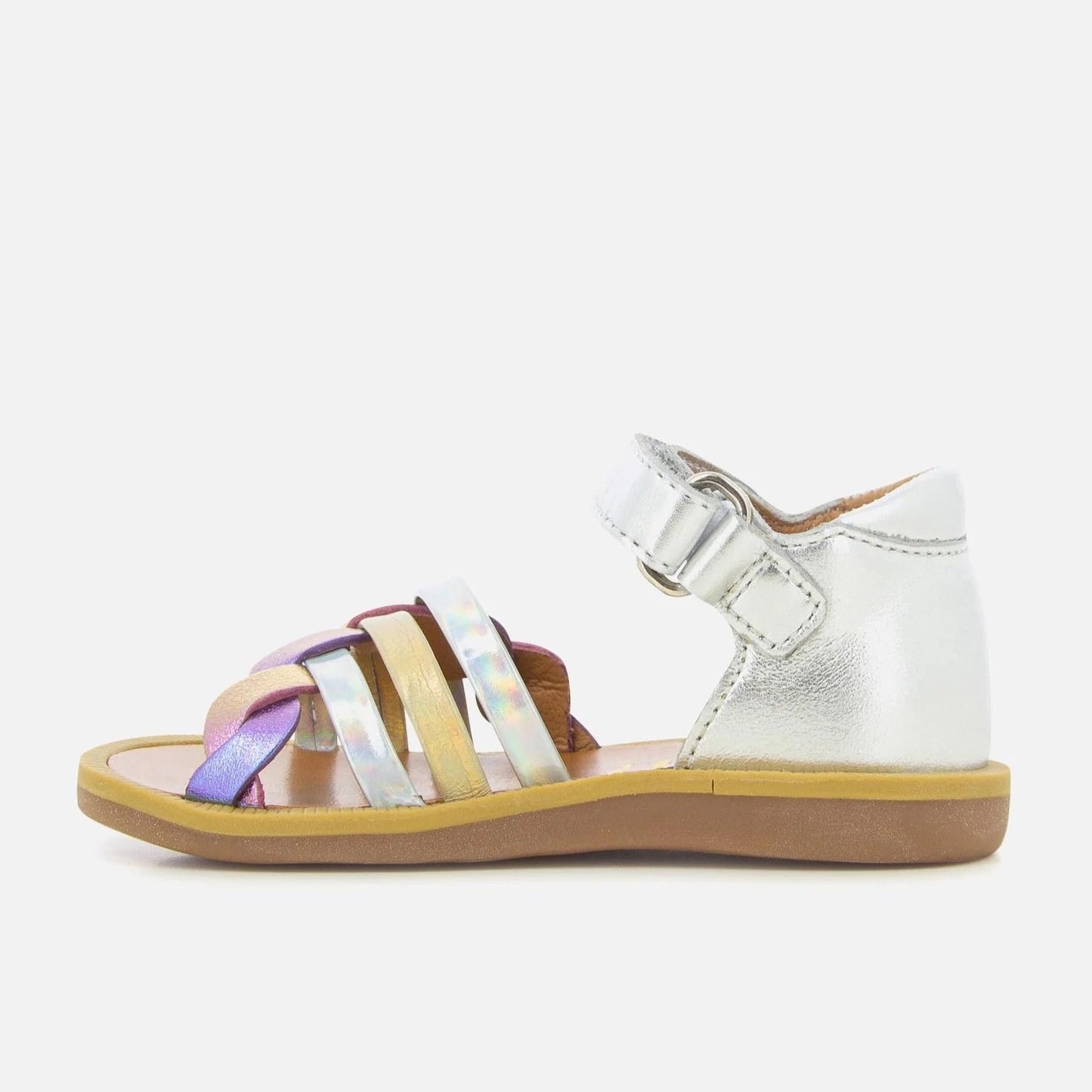 Pom D Api Girl's Silver & Multi Metallic Poppy Braid Sandals